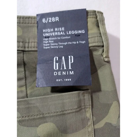 GAP Denim High Rise Camo Legging Jeans Sz 6/28R Super Stretch Skinny Army Green - Picture 5 of 11